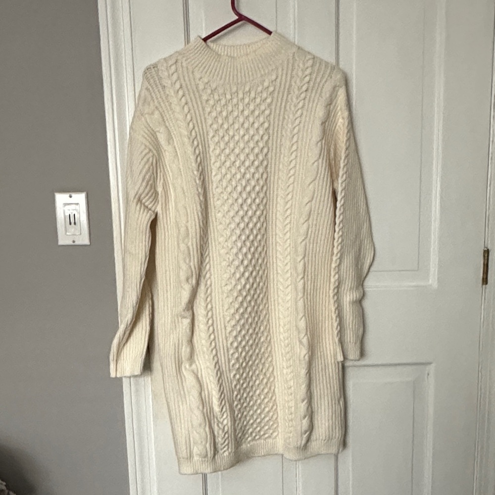 Banana Republic Ivory Cable Knit Turtleneck Sweater Dress